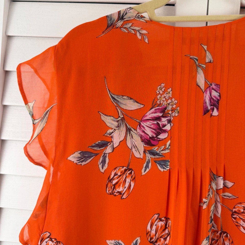 Daniel Rainn Floral Flutter Sleeve Blouse Women XXL Orange NEW - Picture 9 of 15